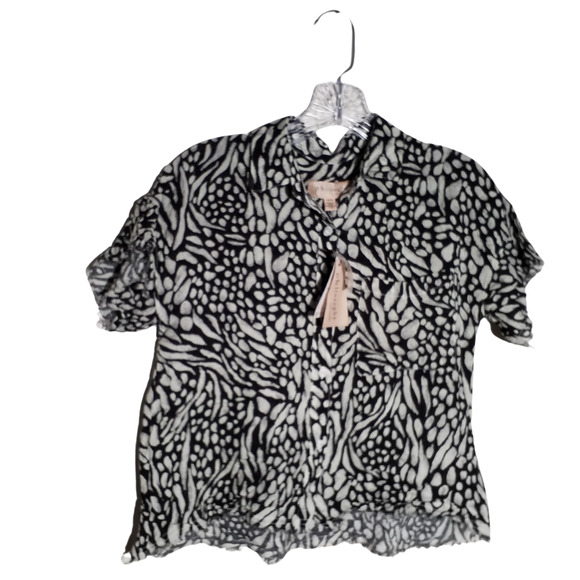 Philosophy Womens Top Black White Tribal Print Button Front Pocket Size XS - Picture 1 of 4